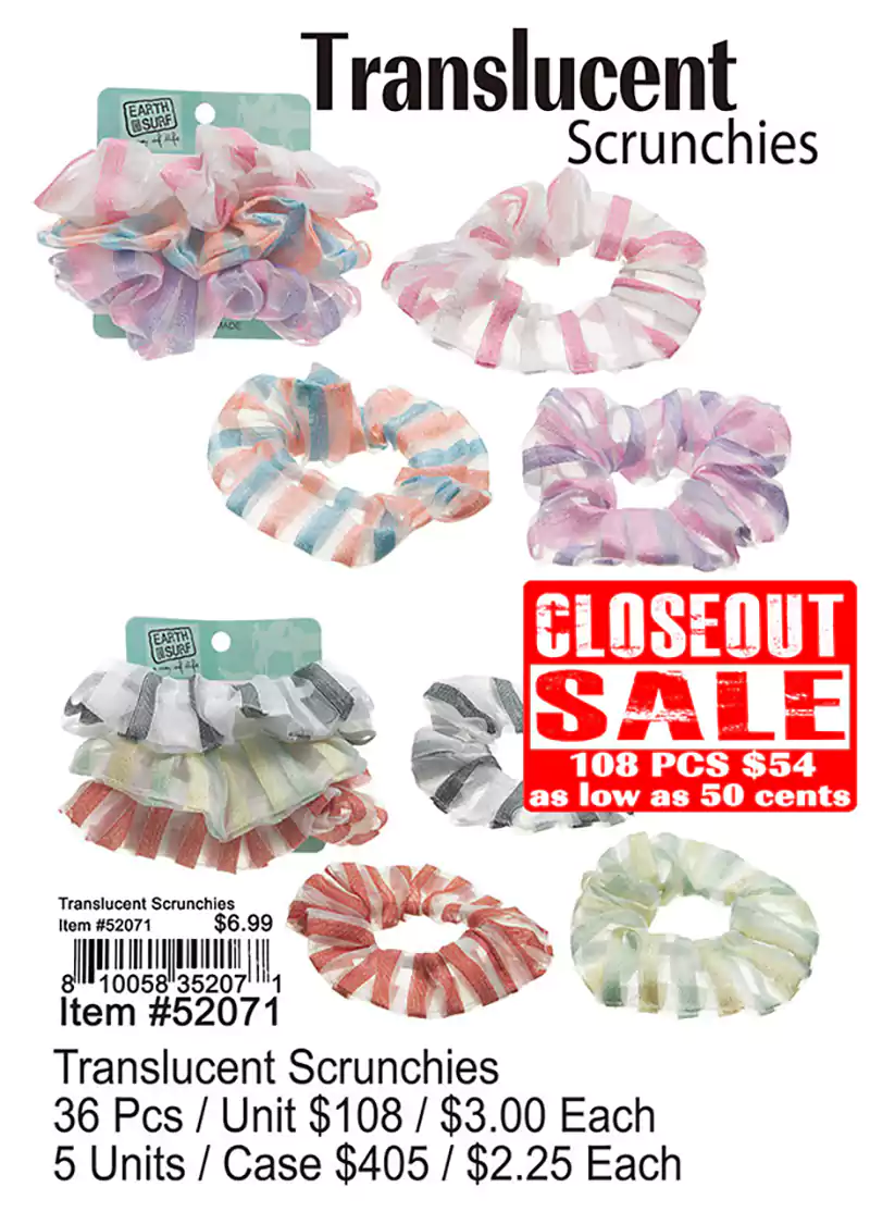 Translucent Scrunchies - Closeout 108 Pcs.